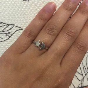 Moon and stars genuine silver ring